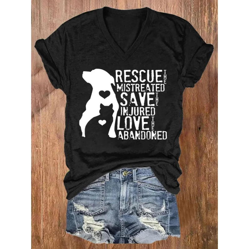 

Новинка: женские футболки с принтом собак, летние повседневные топы с коротким рукавом и V-образным вырезом