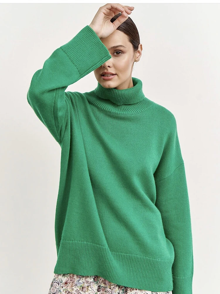 Hirsionsan Chic Turtle Neck Autumn Winter Sweater Women Soft Warm Basic Knitted Pullover 12 Colors Loose Casual Female Jumper