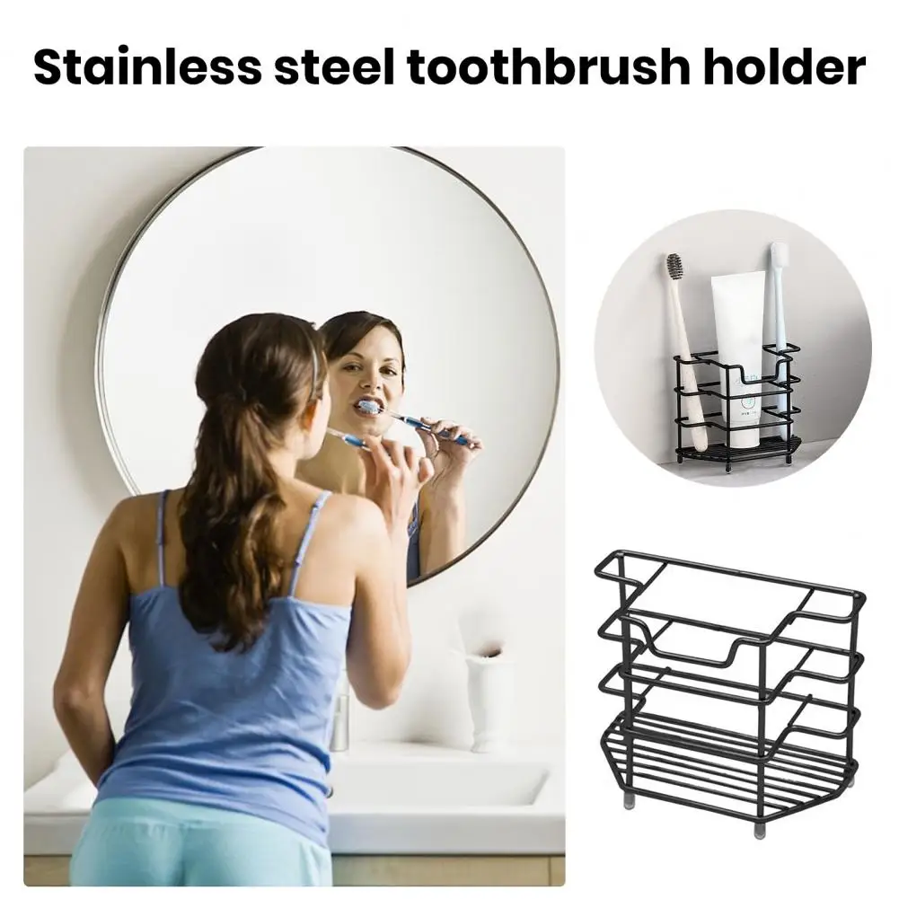 Toothbrush Holder Desktop Wall Mounted Toothpaste Holder Stand Stainless Steel 3/4 Slots Bathroom Accessories Organizer