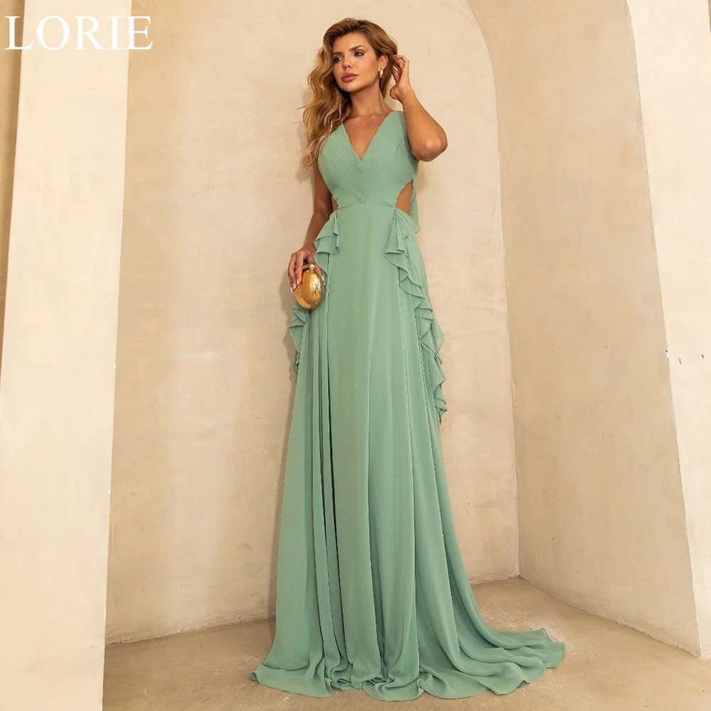 LORIE Elegant Mint Green Bridesmaid Dresses V-Neck Ruffles A-Line Pleated Sleeveless 2025 Chic Wedding Party Prom Gown Customize