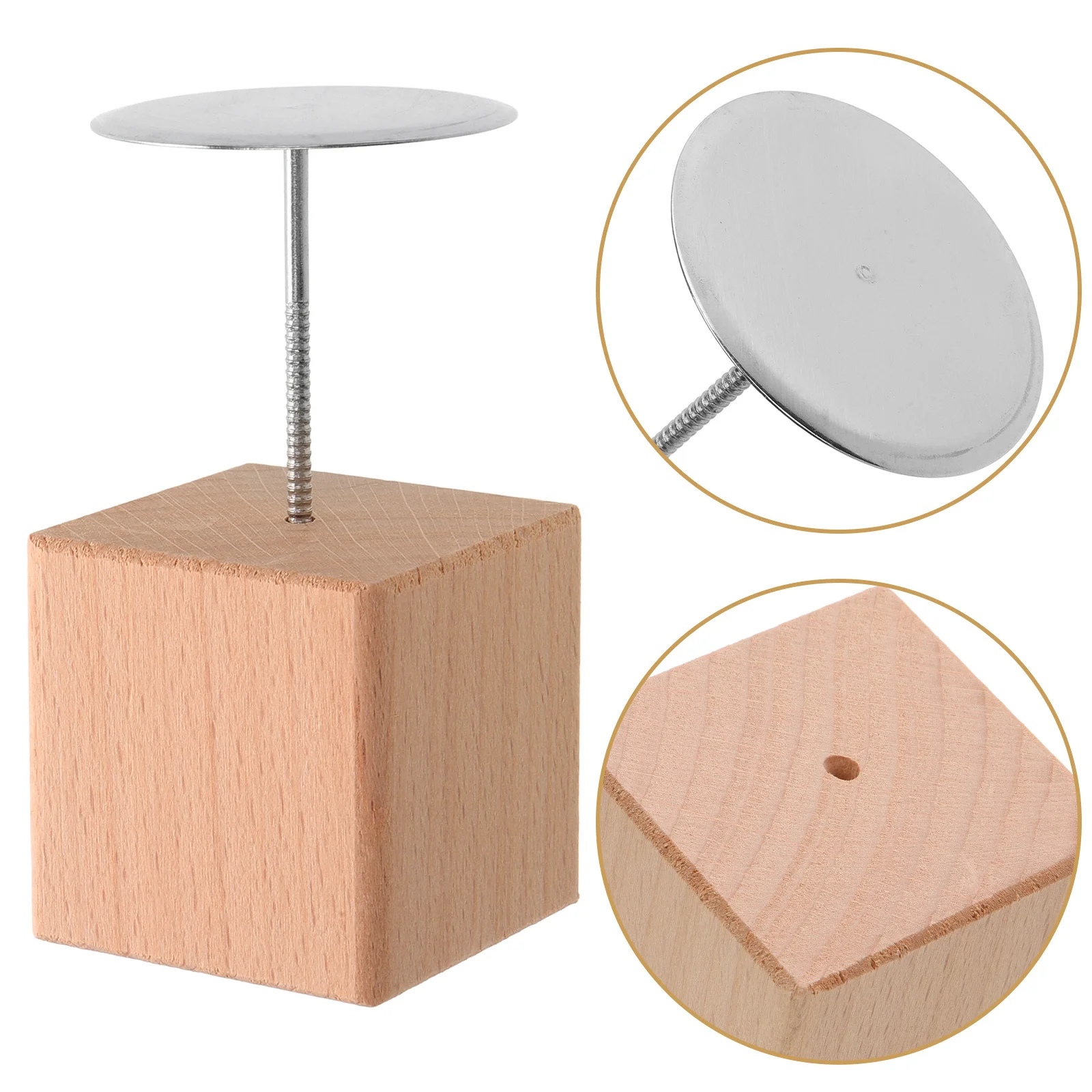 

1 Set Flower Display Base Wooden Flower Nail Holder Stainless Steel Natural Wood Baking Tool Cake Decorating Base Kitchen Baking