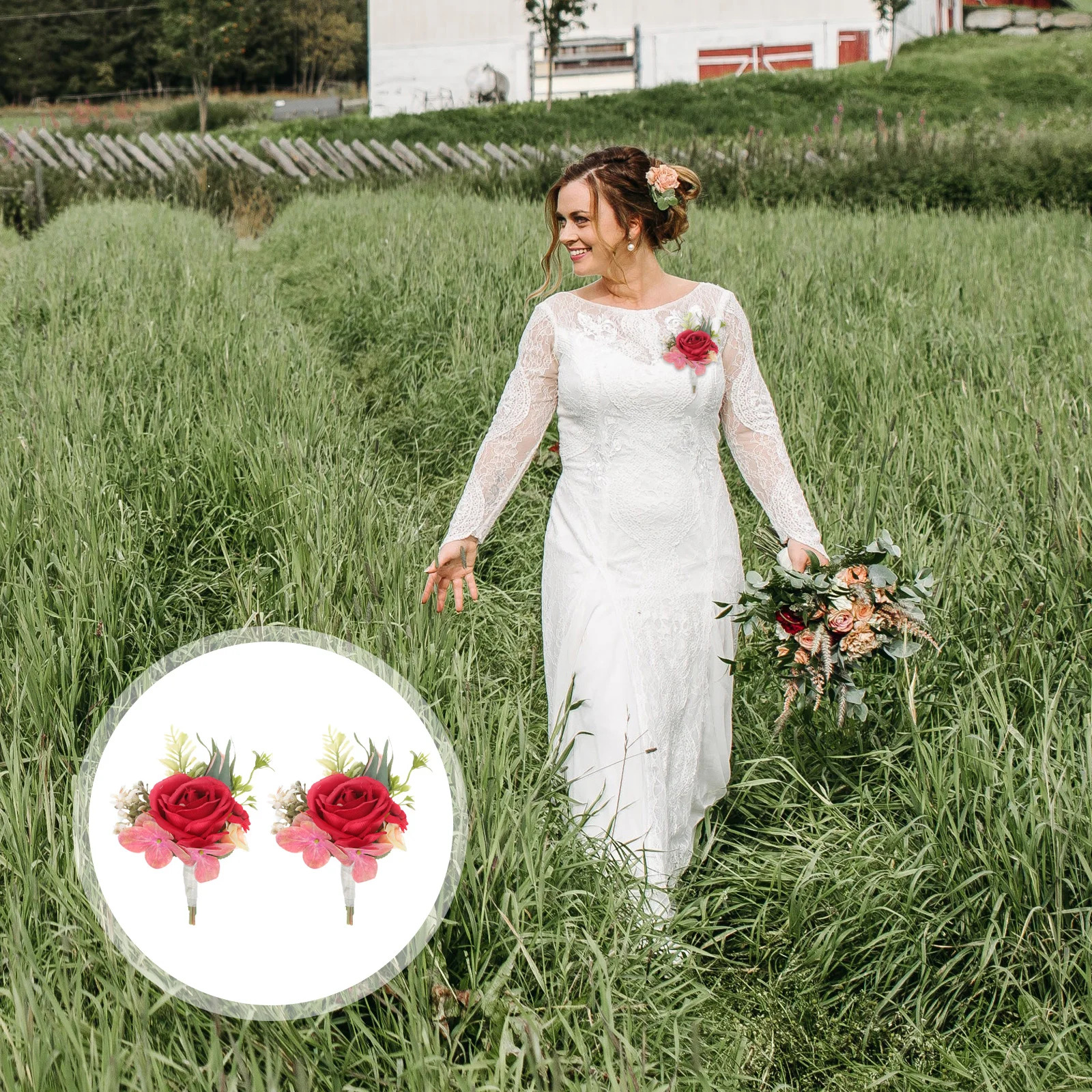 

Prom Wedding Simulation Corsage Groom Decorations Bridegroom Burgundy Artificial Flowers