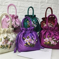Embroidered Flower Pattern Women Bucket Bag National Style Small Top Handle Bag Phone Bag Dacron Ladies Handbag Casual Occasions