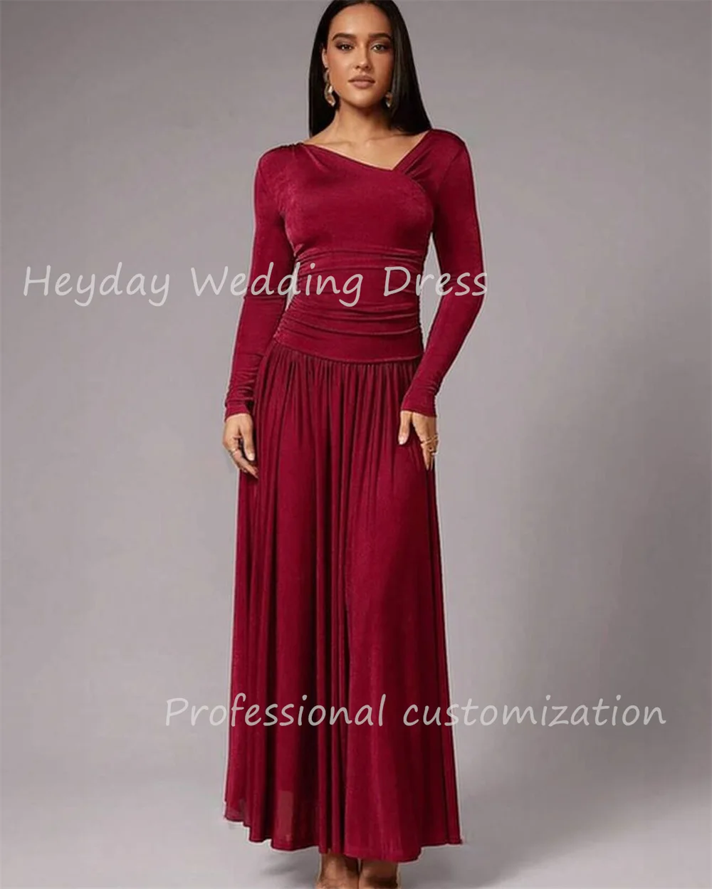 Heyday elegante vestido de noite personalizado com decote em v a linha veludo mangas compridas formal festa vestido feminino 2024 vestido com trem varredura