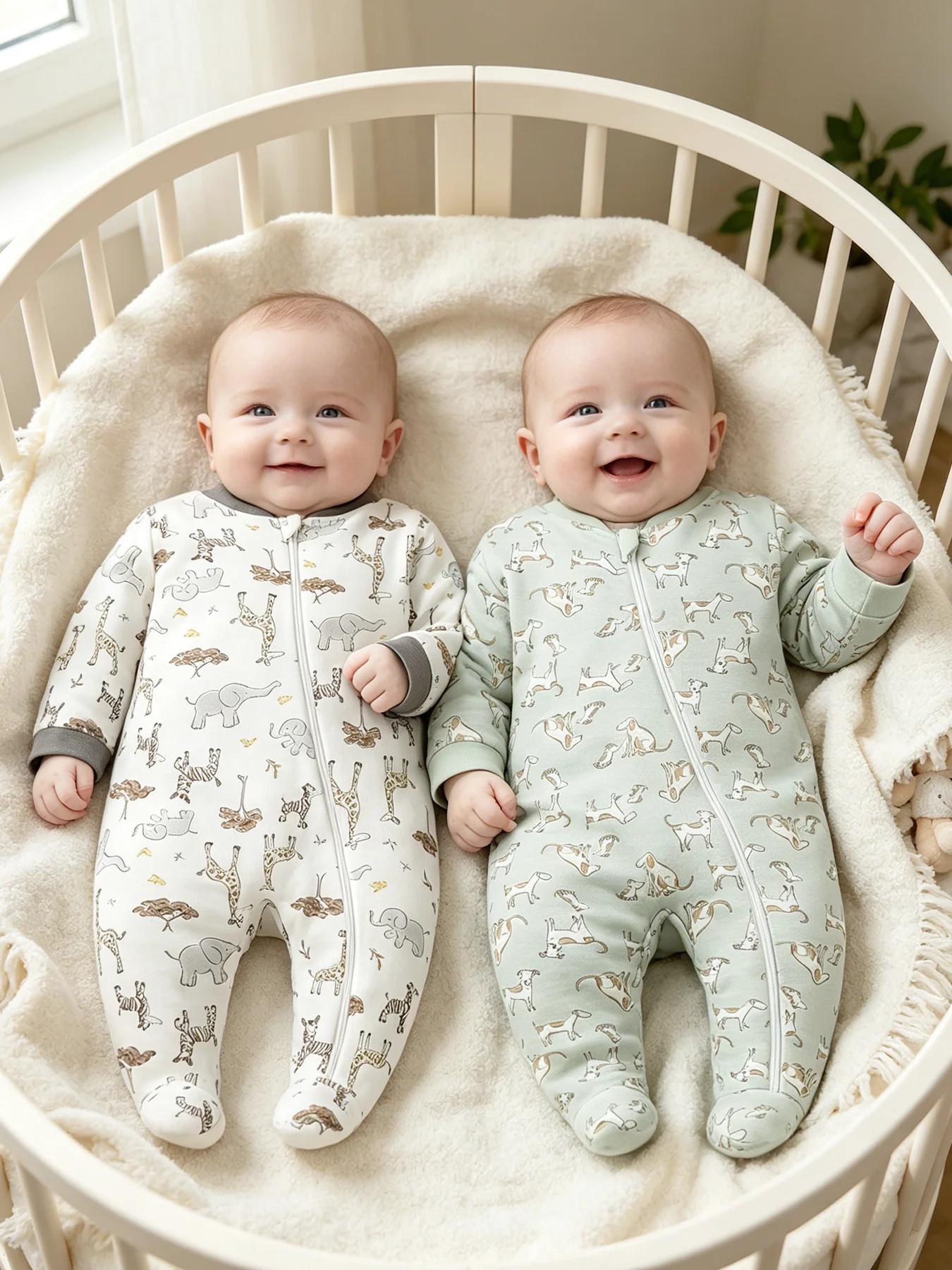 TtkaaBaby 100% Baumwolle Tier-Print Langarm-Baby-Strampler-Set mit Füßen – Neugeborenen- und Erstgeburtstagsgeschenk – Detail 4