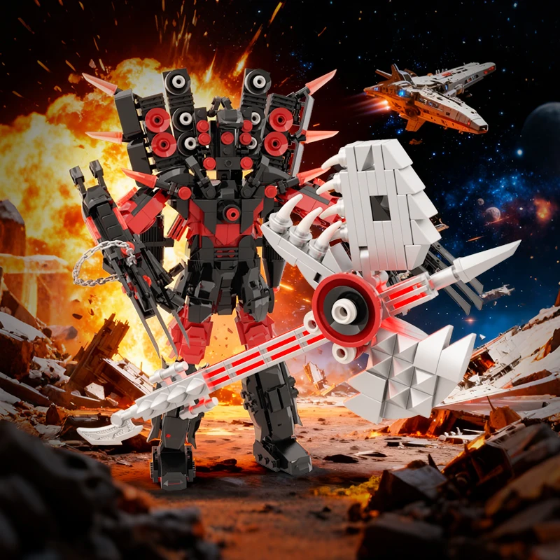 Nowy Zestaw Klocków Titan Guitor Speaker Man Kreatywna Toaleta Skibidi z Siekierą DIY Zabawka z Klocków dla Chłopców Prezent na Boże Narodzenie