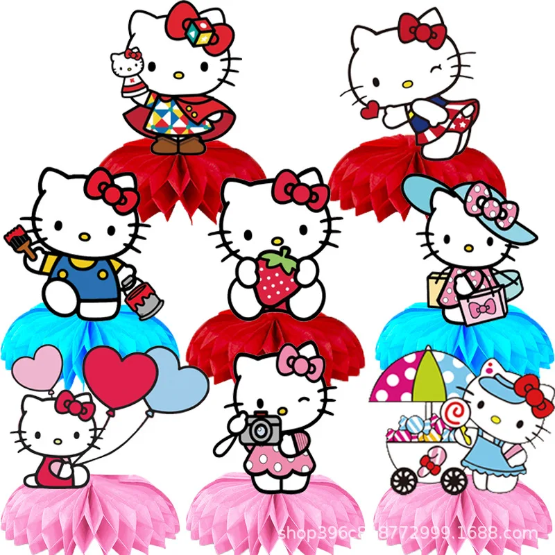 

New 8 Pieces Hello Kitty Theme Birthday Party Decoration Kids Party Supplies Cupcake Decoration Background Centerpiece