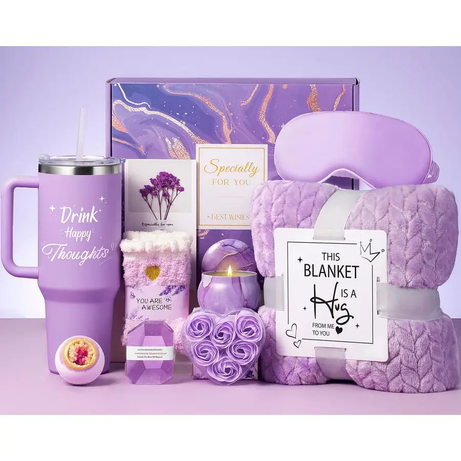 Regalos para Mujeres, Regalos de Autocuidado, Regalos de Recuperación, Cestas de Regalo para el Día de la Madre con Manta de Franela, Vaso de 40 oz, Paquete de Cuidado Personal