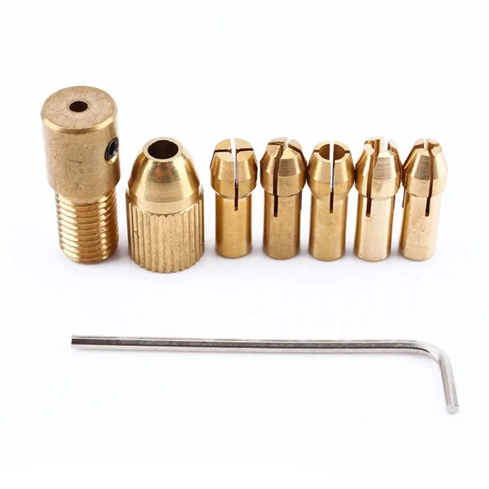 7-piece Small Electric Drill Bit Clamp 2mm Copper Drill High Quality Brass Mini Drill Chuck Collet Set 0.5 /1.0/ 1.5/ 2.5/ 3.0mm