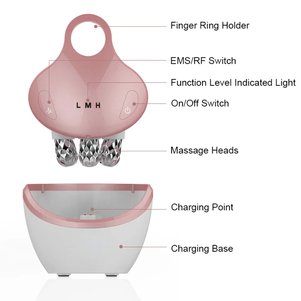 

1PC 5-mode Home Facial Device Promotes Cream Absorption 5 Light-colored Mode EMS Facial Massager with 4D Massage Head