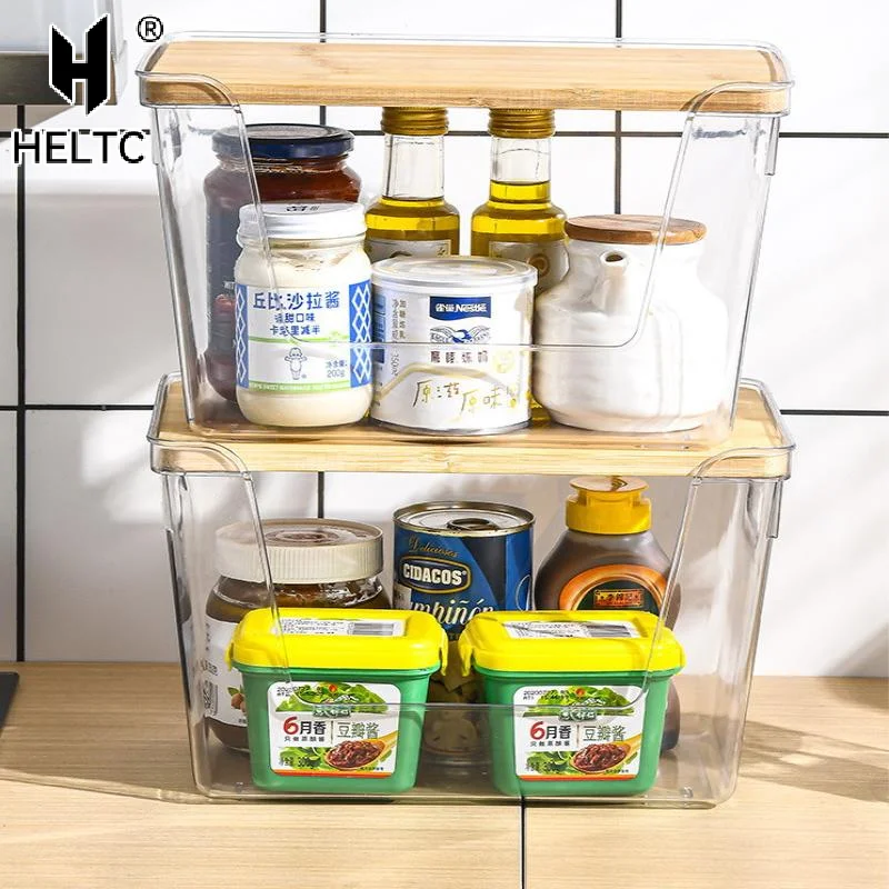 Stackable Pantry Bin - Stapelbare Vorratsbehälter mit Holzdeckeln, Küchenaufbewahrung, transparente