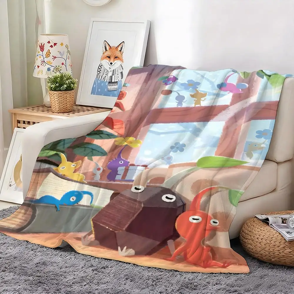 Cartoon P-PikminS Throw Flannel Blanket Warm Cozy Throw For Bed Sofa Office Travel All Season