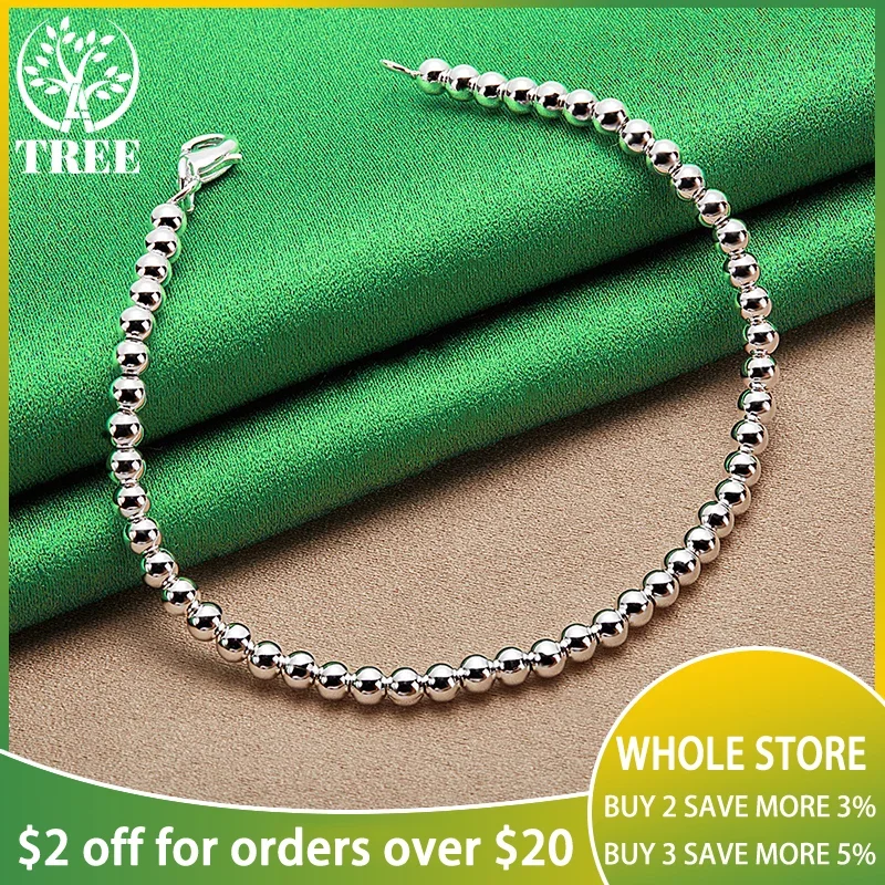 

ALITREE 925 Sterling Silver Bracelet 4mm Beads Chain Bracelets Wholesale Women's Wedding Party Fashion Classic Jewelry Gifts