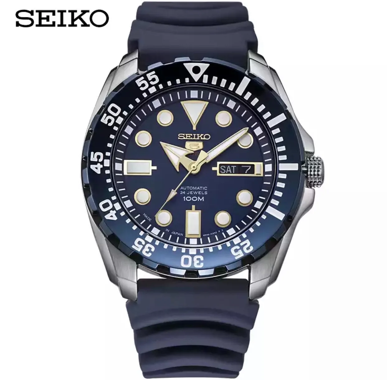 SEIKO Men\'s No. 5 Red Teeth Water Ghost Fully Automatic Mechanical Watches Luxury New Luminous Sports 100 Meter Waterproof Watch