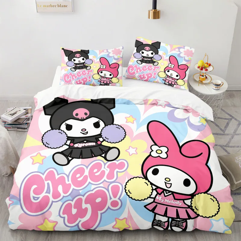 Cartoon Anime Sanrio powłoczki Hello Kitty Kuromi Melody kołdra kołdra pokrywa poszewka Kawaii dla dziewcząt dzieci królowa łóżko King-size zestaw