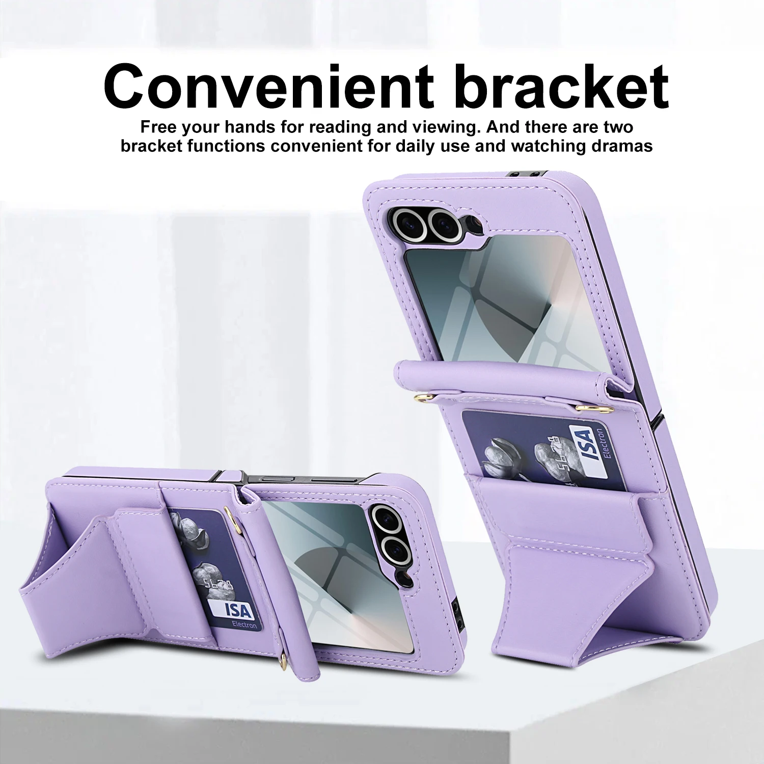 Leather Case For Samsung Galaxy Z Flip 7 FE 6 5 4 3 5G Crossbody Bag Lanyard Wallet Card Holder Stand Cover+Screen Protector view 3
