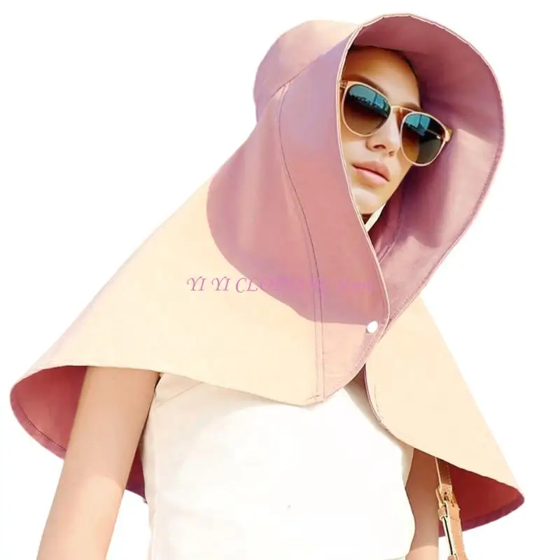 N5KF Women Coverage Coverage Sun Hat with Sun Protections Shield Shield Shawr Hat لنشاط في الهواء الطلق وارتداء إجازة الشاطئ #3