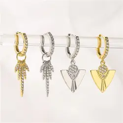 HECHENG,CZ 18k Plated Drop Dangle Hoop Earrings For Women Lady Fashion Personality Brass Jewelry Gift Party