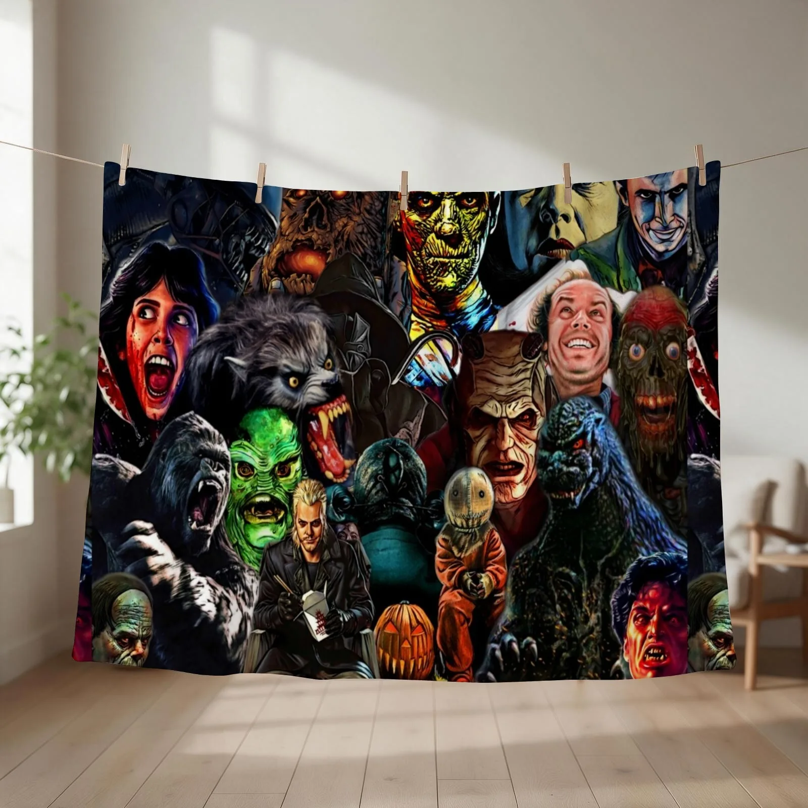 Collage Of Horror Part 2 Throw Blanket couch cozy soft plush fuzzy picnic outdoor blanket