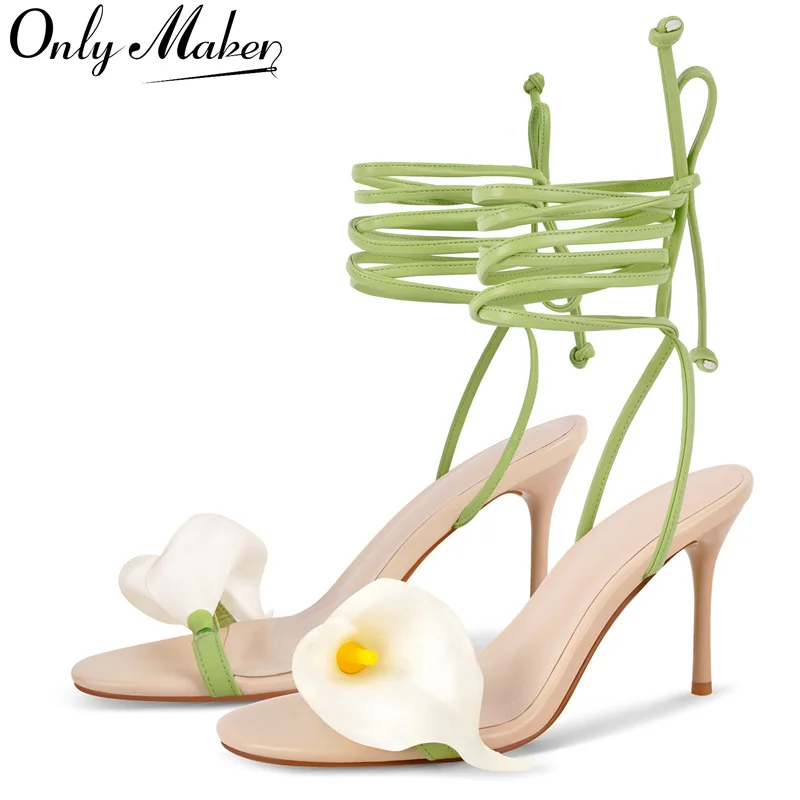 

Onlymaker Women Open Toe Flower Ankle Strap Sandals Wedding Heels Dressy Summer Heels
