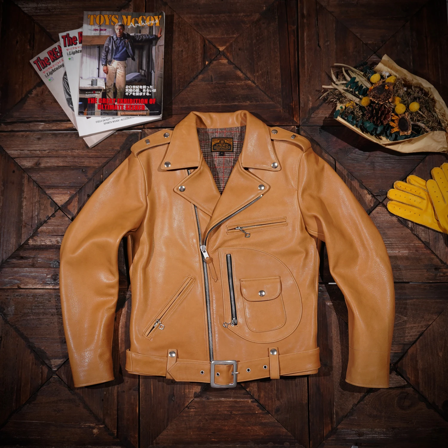 Tailor Brando Full Match American Vintage Antique Classic J24 Water Dyed Deerskin Leather Jacket Slant Pull Biker Short Uncoated