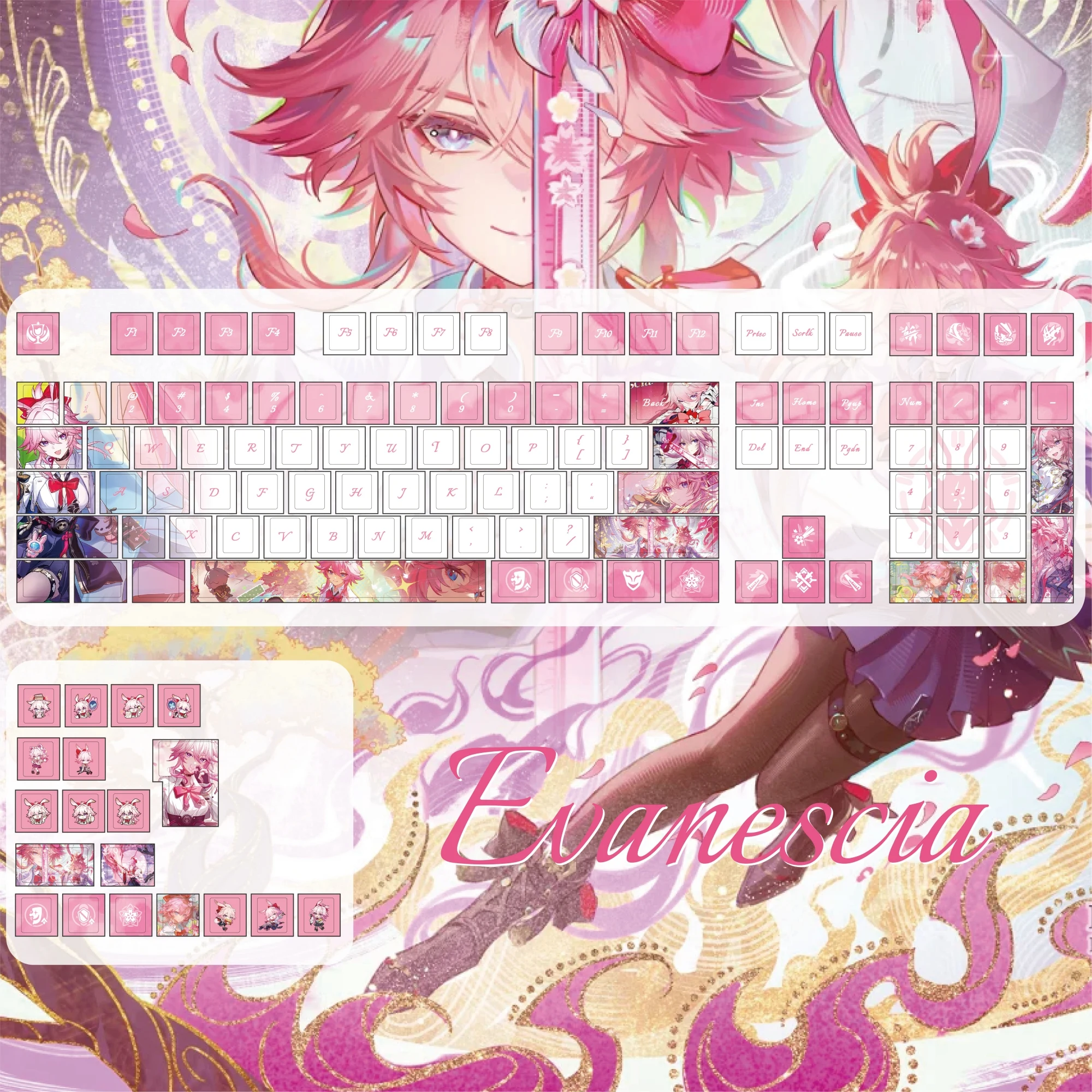 

MAIMOOO Honkai: Star Rail Evanescia Keycaps Cherry Profile PBT Custom Creative Pink Anime Game Keycap for Mechanical Keyboard