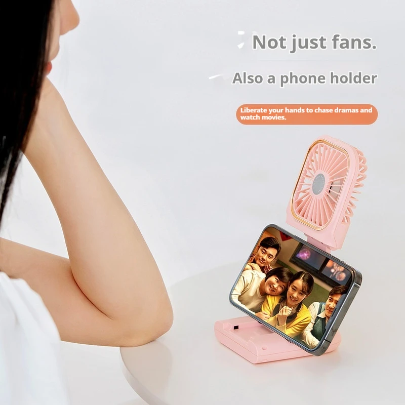 2026 Summer New Folding Neck Fan Usb Charging Treasure Desktop Portable Mute Handheld Mini Fan Outdoor Practical Fan Gift