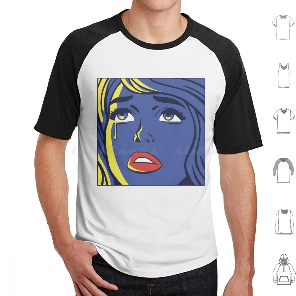 Pop Blue T Shirt Big Size 100% Cotton Pop Pop Art Popart Lichtenstein 60S Vintage Retro Comic Crying Tear Sad Color Blue