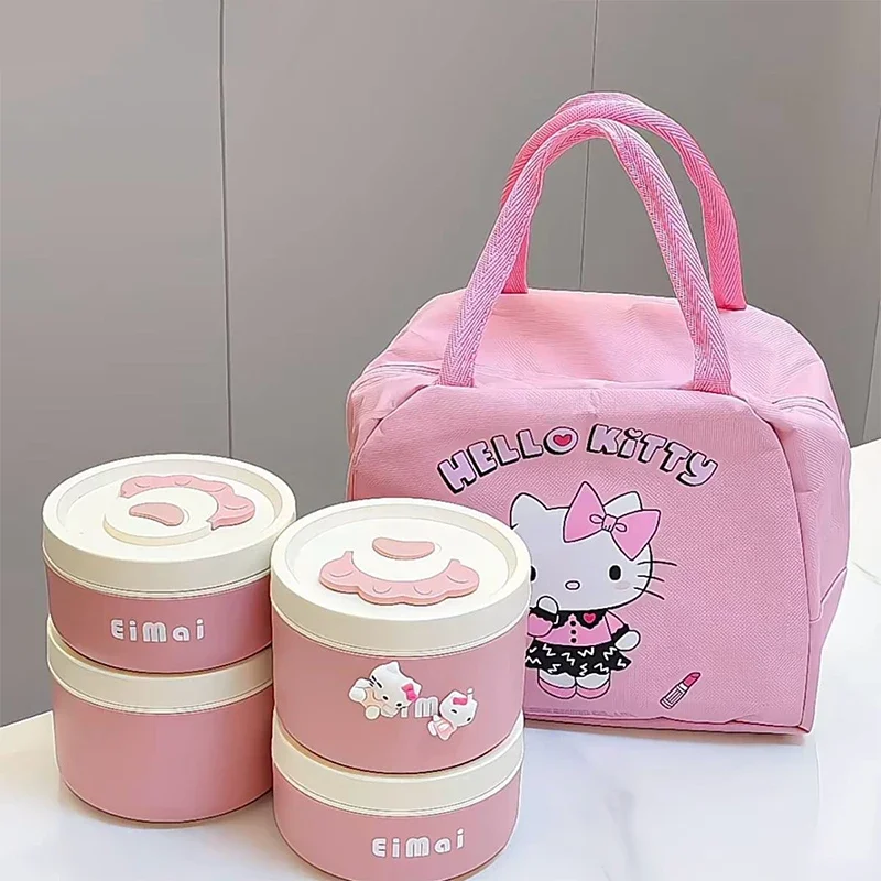 

Sanrio Kawaii Hello Kitty Insulated Stainless Steel Lunch Box Anime Cartoon Exquisite Students Portable Rice Bag Ceramics Bowls