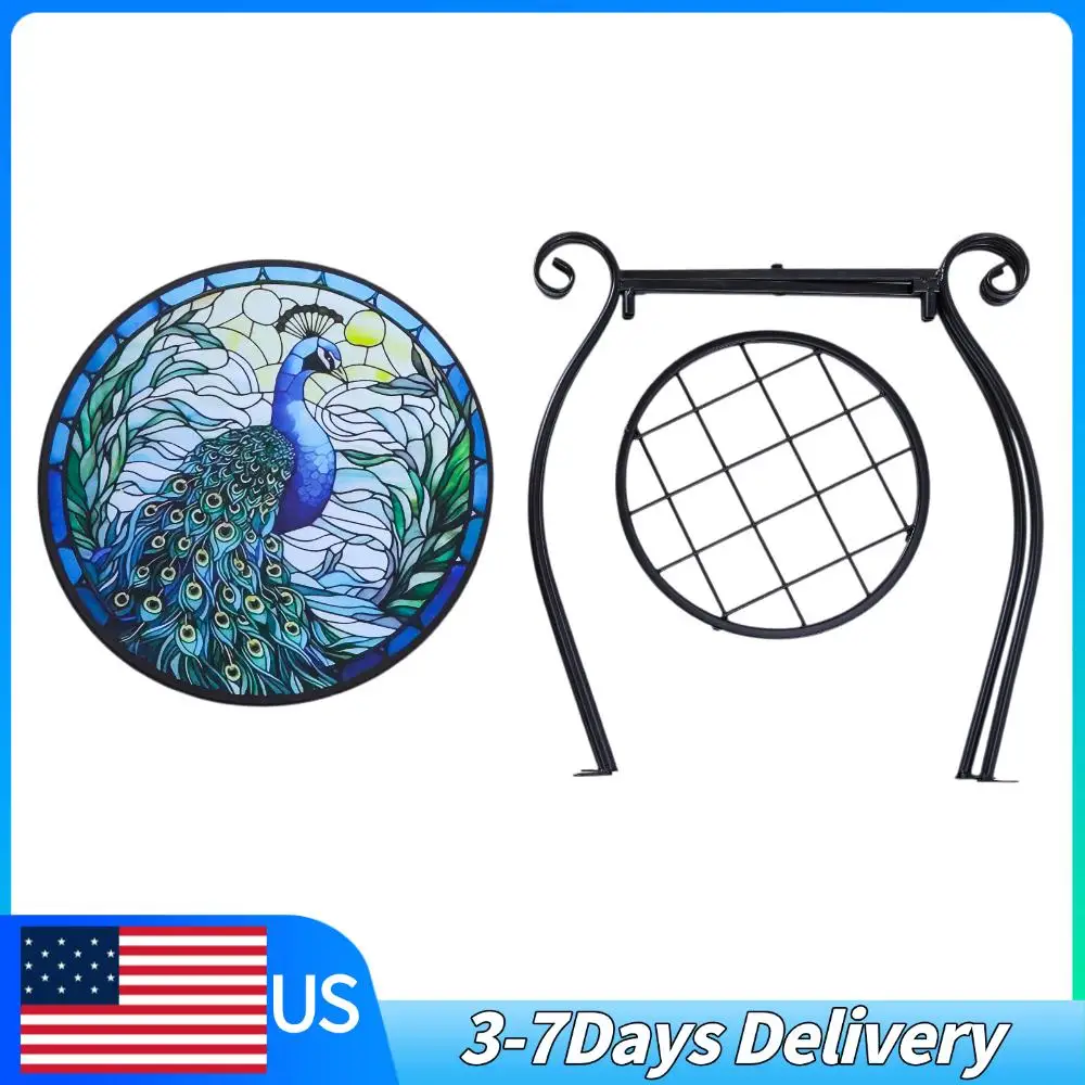 

14 Inch Decorative Metal Table Storage Shelf Anti-Rust Round Accent Table for Yard Patio Porch Garden Living Room Bedroom