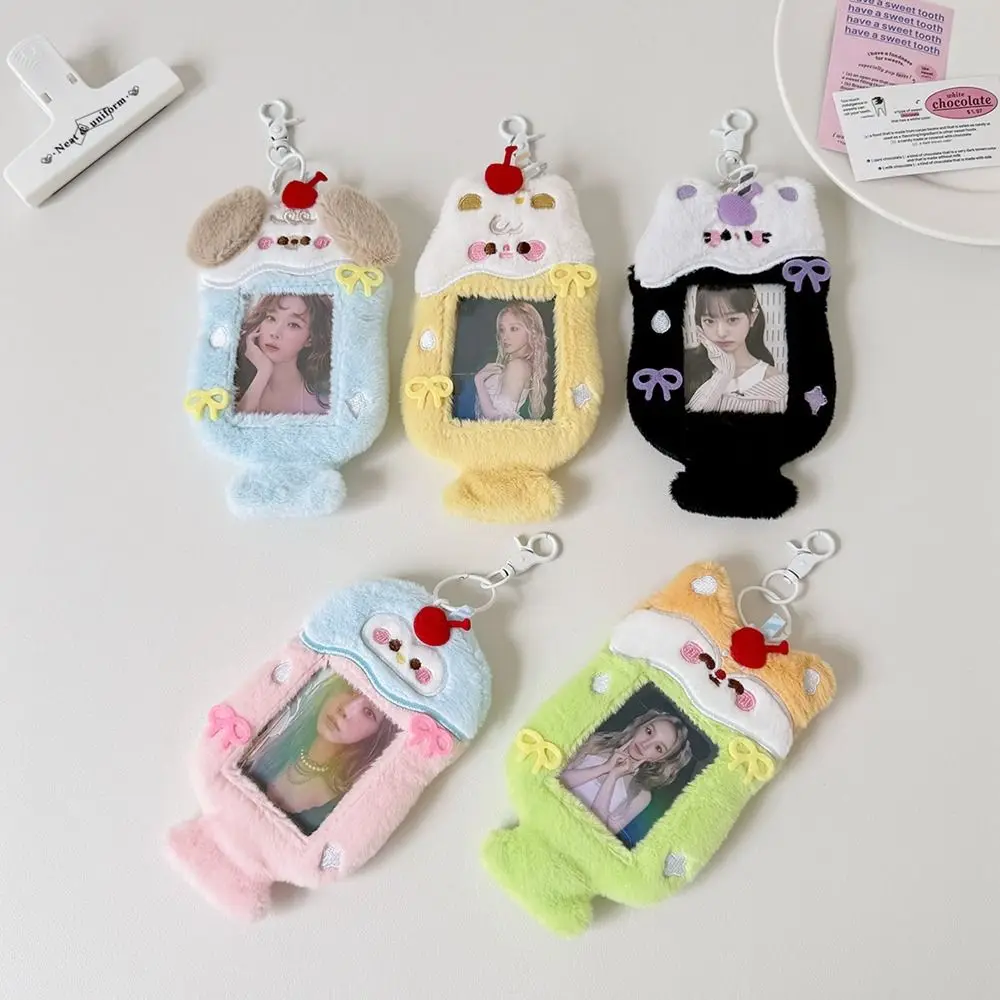 Cute Cartoon Animal Photocard Holder Cat Korean Style Bus Card Holder Protective Case INS Plush Idol Photocard Holder Girl