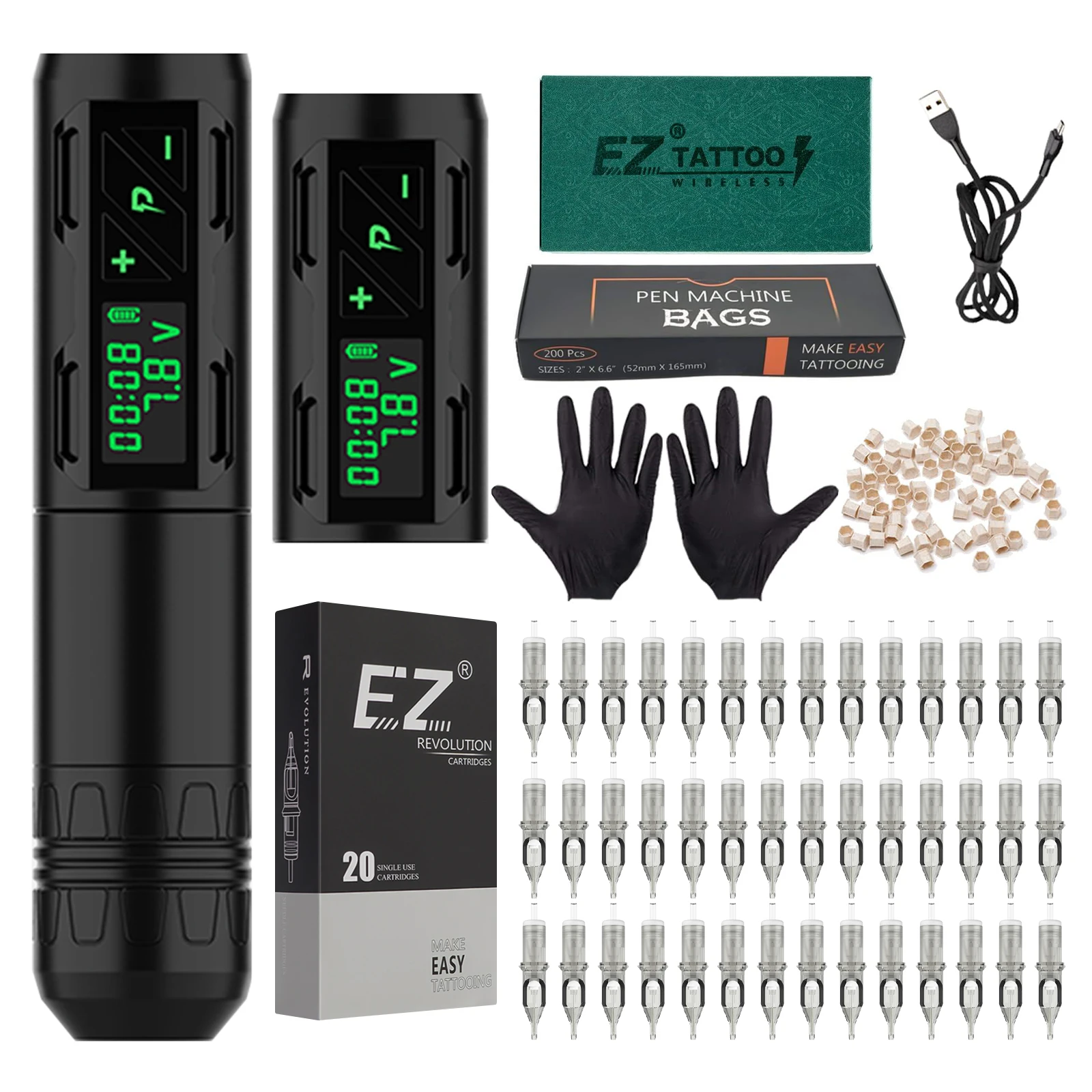 EZ Portex P2S Wireless Battery Tattoo Machine Pen Tattoo Kits with EZ Cartridge Tattoo Needles for Tattoo Beginner Tattoo Supply