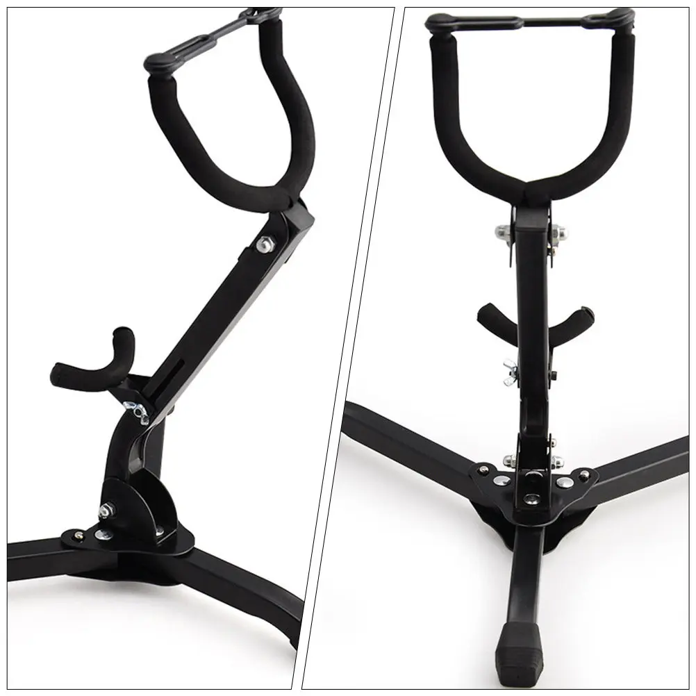 Universal Saxophone Stand Portable Foldable Ground Tripod Holder with Protective Sponge Cushion Triangular Stability Black Sax