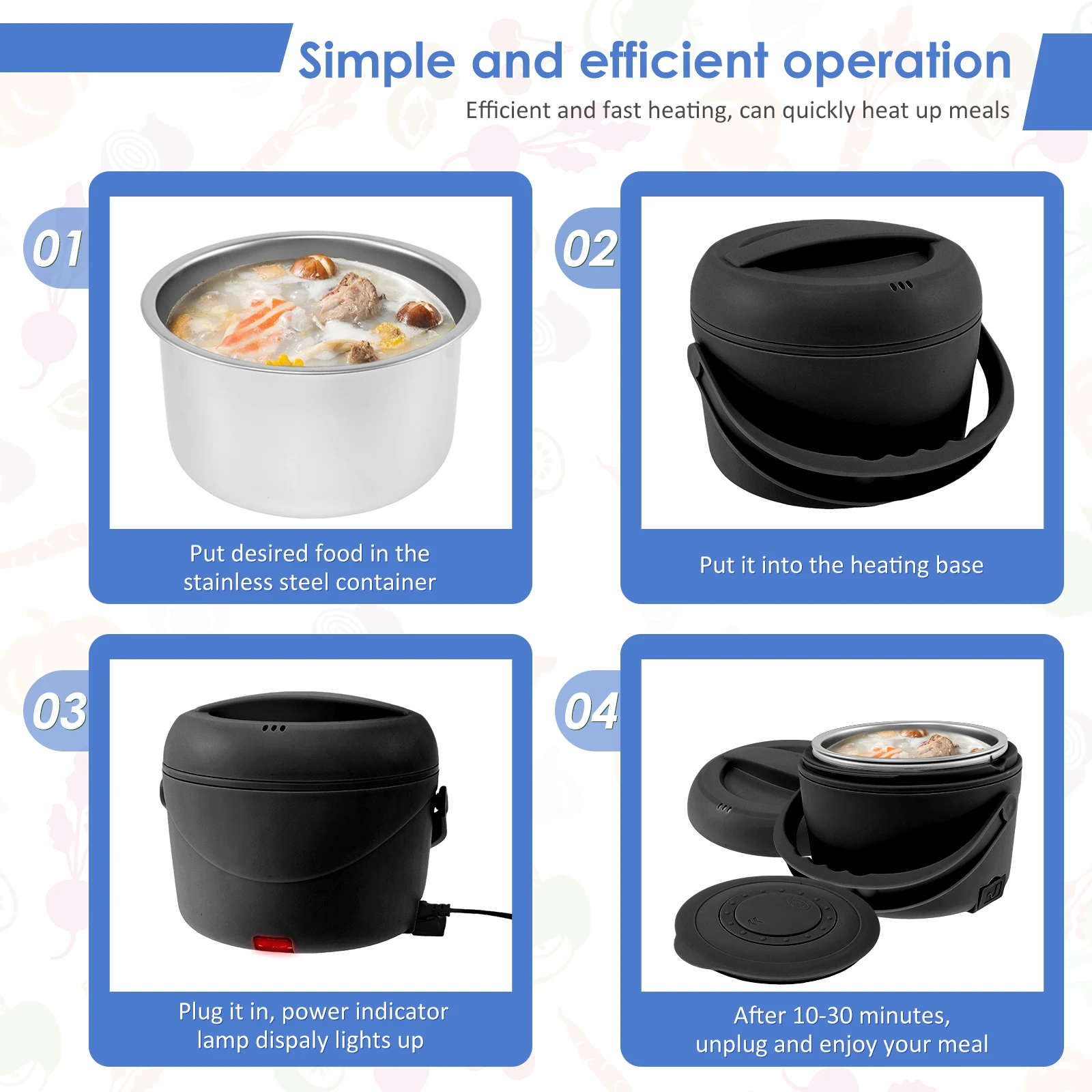 1.2L USB Electric Lunch Box Stainless Steel Portable Leakproof Thermostatic Heater 12V Food Warmer Heated Container Set