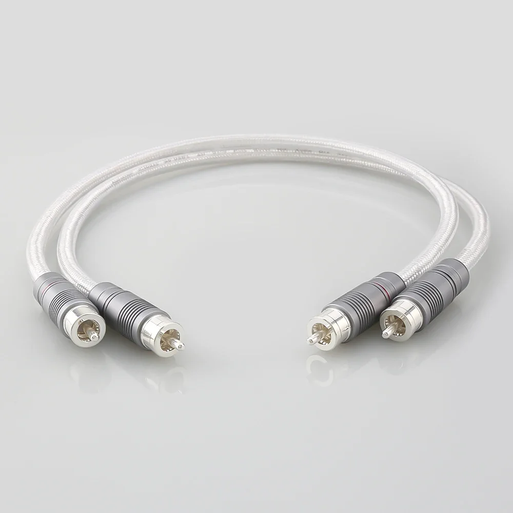 Pair Audiocrast IC102AG 99.998% Pure Silver RCA Cable HiFi Audio Interconnect Solid PSS Core Wire Silver-Plated Plug