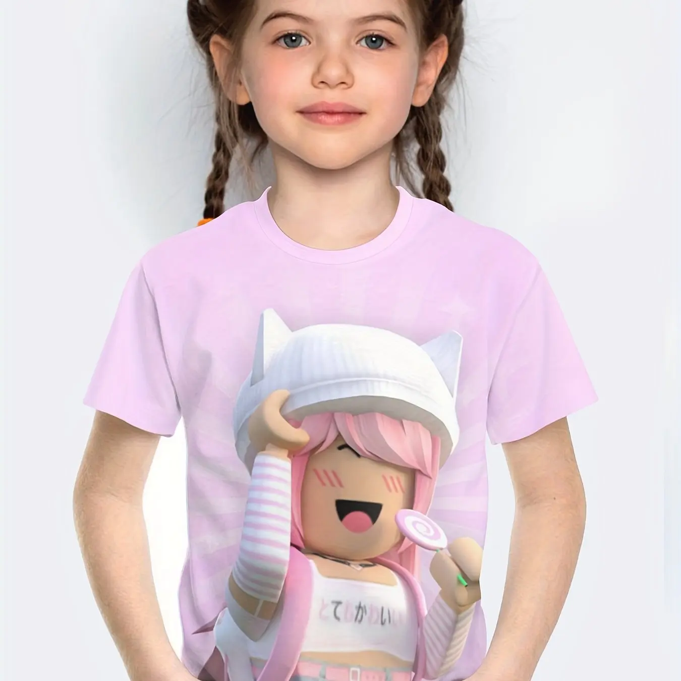 Children Top T-Shirt for Girls Short Sleeve Children T-Shirt Cartoon Print Pink Children's Clothing Kawaii Girls Summer Clothes