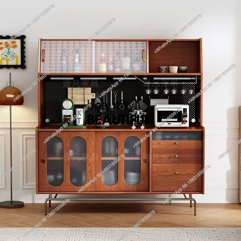 

ss8350 French retro solid wood dining side cabinet kitchen home glass dining room storage tea cabinet