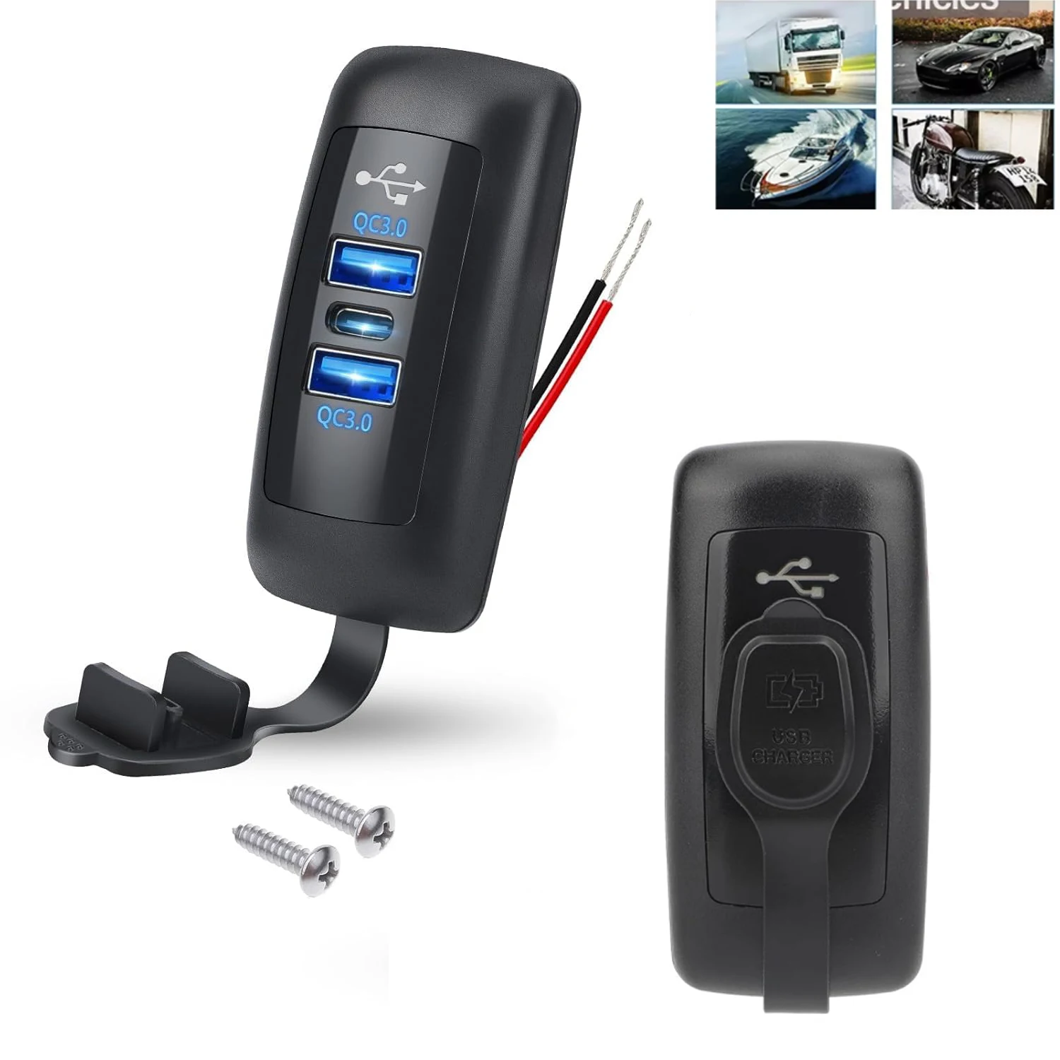 

3 порта, 12 В, USB-розетка для автодома, 56 Вт, Type-C PD3.0, автомобильная многопортовая USB-розетка для быстрой зарядки, адаптер для зарядного устройства для автодома, морской лодки, автобуса