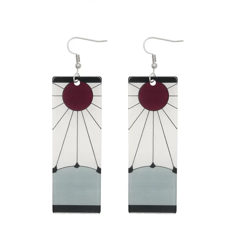 Fashion Acrylic Tanjiro Earrings Demon Slayer Earrings Anime Cosplay Props Hanafuda Drop Long Earrings for Women Girls Jewelry