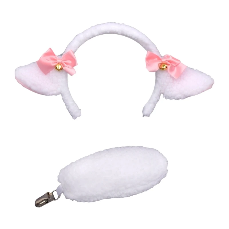 Sheep Dress up Costume Plush Ear Headband , Tail, Sheep Costume Accessories for Girl Halloween Christmas Cosplay