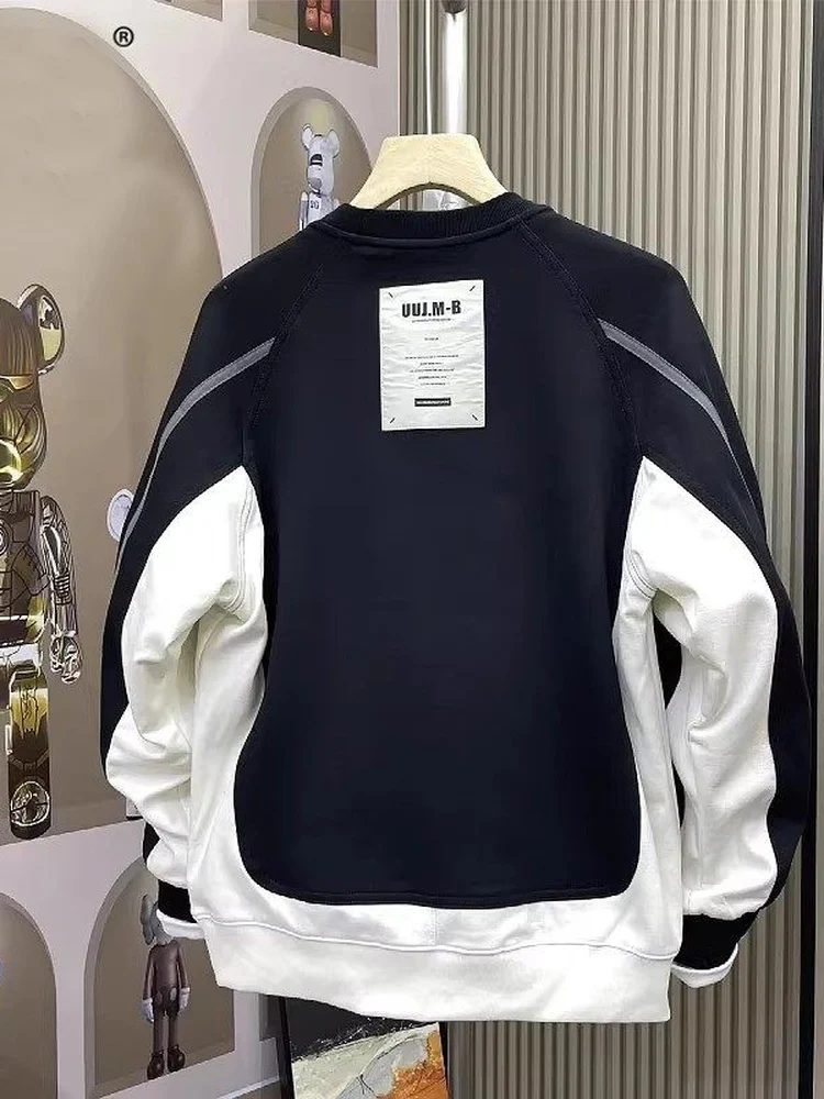 

Мужской свитшот свободного кроя с длинным рукавом и цветовыми блоками, весна 2026: повседневный, комфортный, люксовый базовый слой, модный дизайн