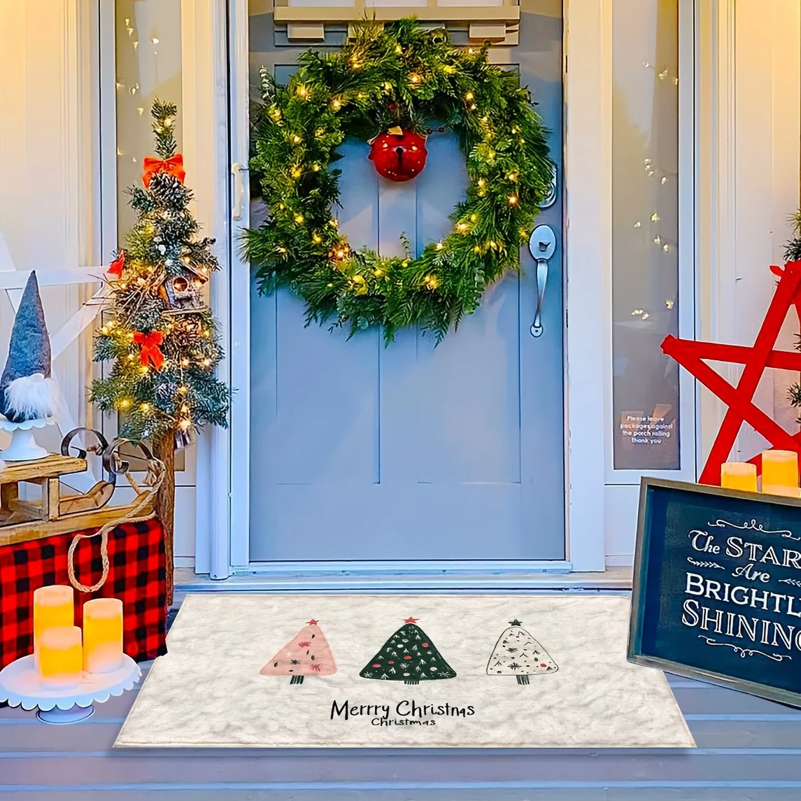 VIKAMA Christmas tree doormat carpet anti slip machine washable bedroom entrance carpet home decoration