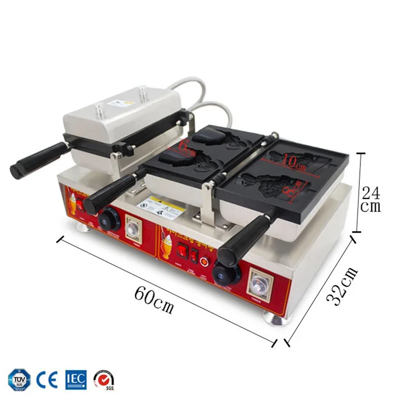 Máquina comercial de waffle taiyaki em forma de peixe, 110v 220v, boca aberta, máquina de sorvete taiyaki, padeiro de cone de peixe em equipamentos de catering