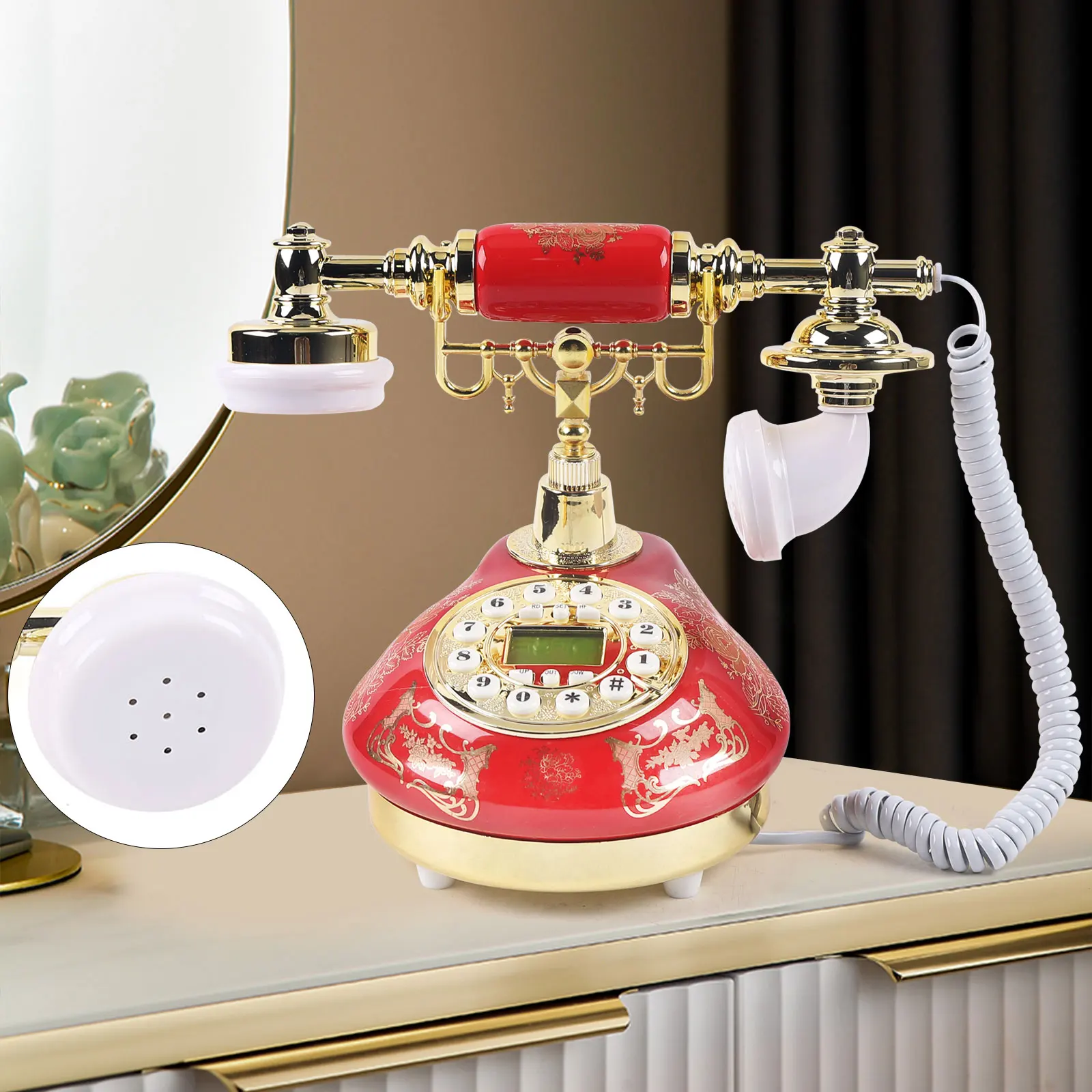 Retro Style Button Ceramic Antique Telephone Dial Desk Decoration