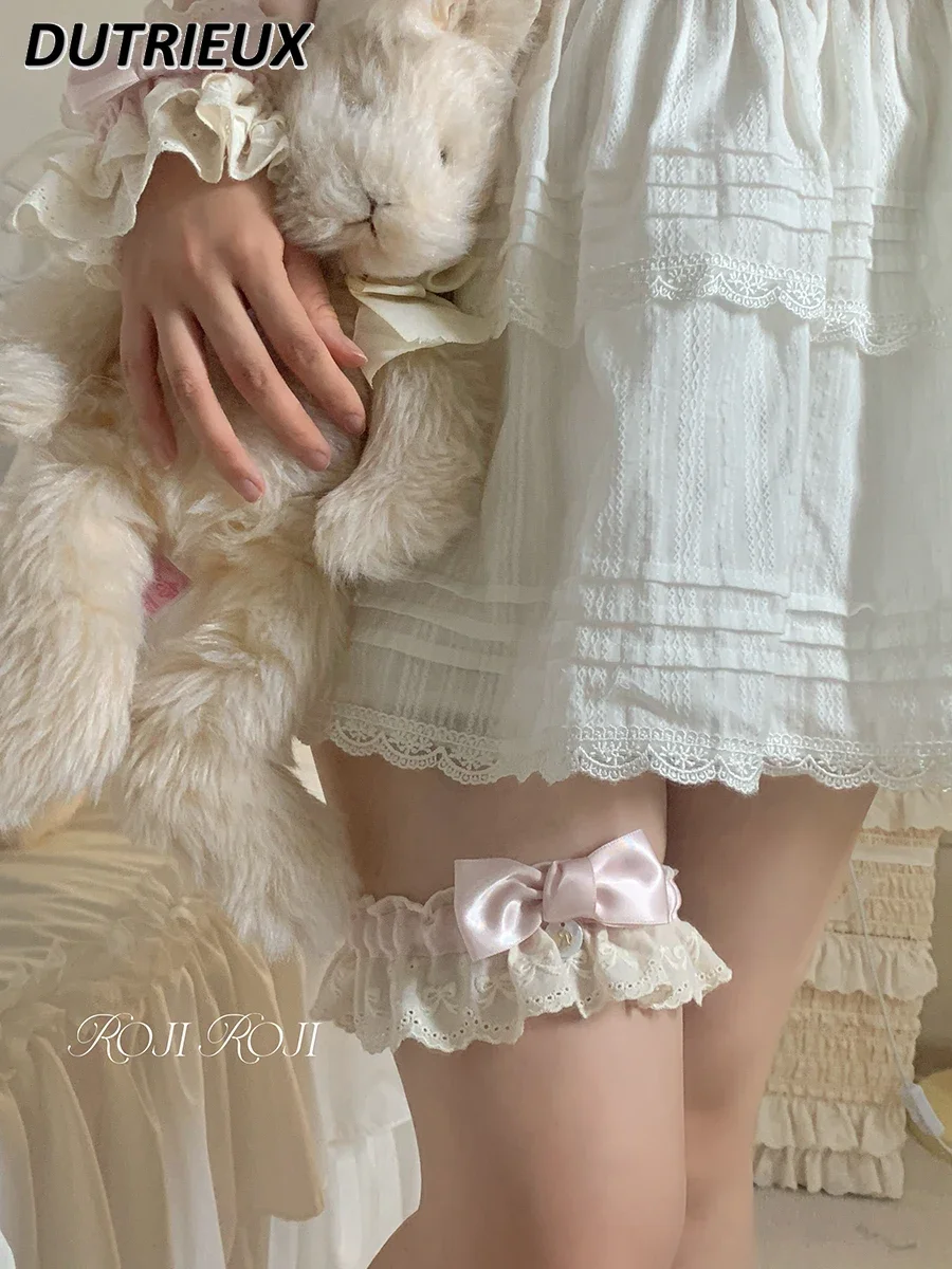 Roji Handmade Japanese Sweet Stretch Generate Color Leg Ring Garter Lolita Summer Soft Girl Bow Lace Legs Sleeve Accessories