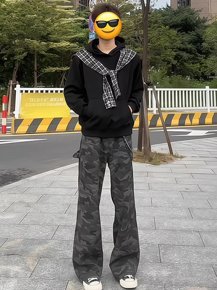 

American Sle Camouflage Jeans Men's High Street Slim Fit Knife Pants Cleanfit High End Workwear Pants Straight Leg Loo...