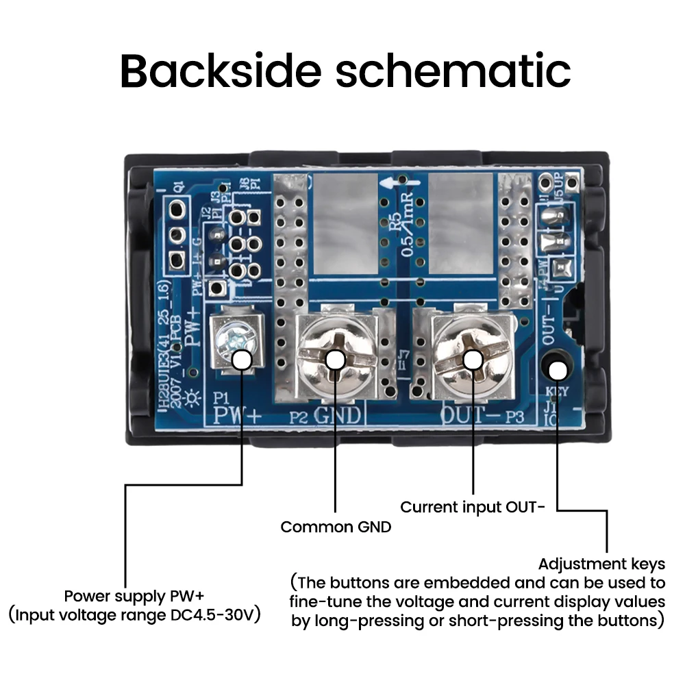 DC4.5V ~ 30V 30A 50A Amperomierz LED cyfrowy wyświetlacz wbudowany bocznik z przyrządami do monitorowania napięcia i prądu trymerów