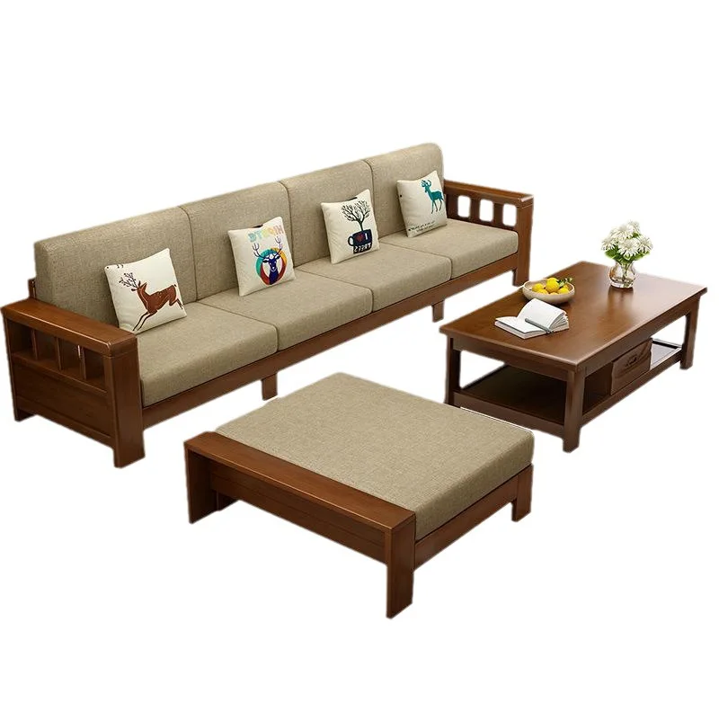 

Nordic solid wood soft rests, cloth sofa, small apartment modern simple storage sofa