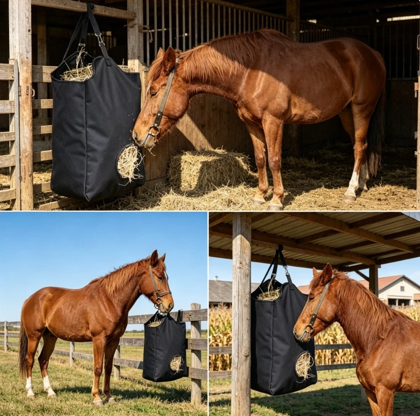 Travel Hay Sack for Cows & Horses Tear-Resistant Nylon Mesh with Drawstring For Farm Backcountry & Daily Use