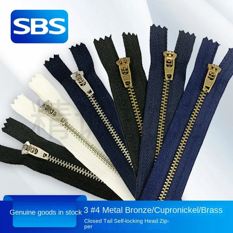 No. 3 No. 4SBS Metal Bronze Plated Brass Closed Tail Self-locking Head Jeans Placket Metal Zipper 100 Pieces